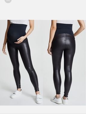 Spanx Mama Faux Leather Leggings Women’s Size Small Very Black 20201R Maternity